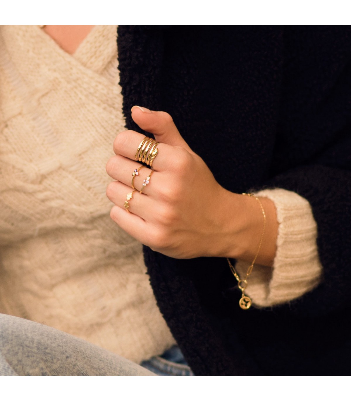 Anello aperto Oro 18kt mani di Fatima