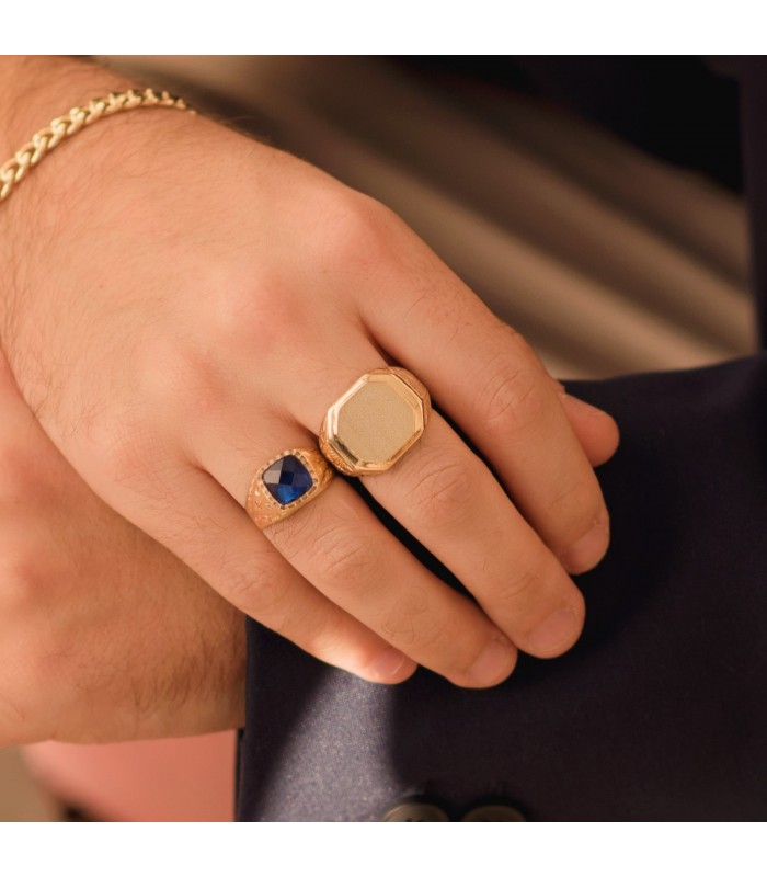 Chevalière Or Hugo 18K Spinelle Bleue