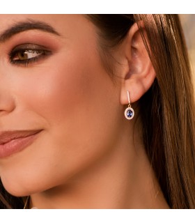 Orecchini con zaffiro blu per donna | Eleganti orecchini pendenti pietre preziose, da sera.