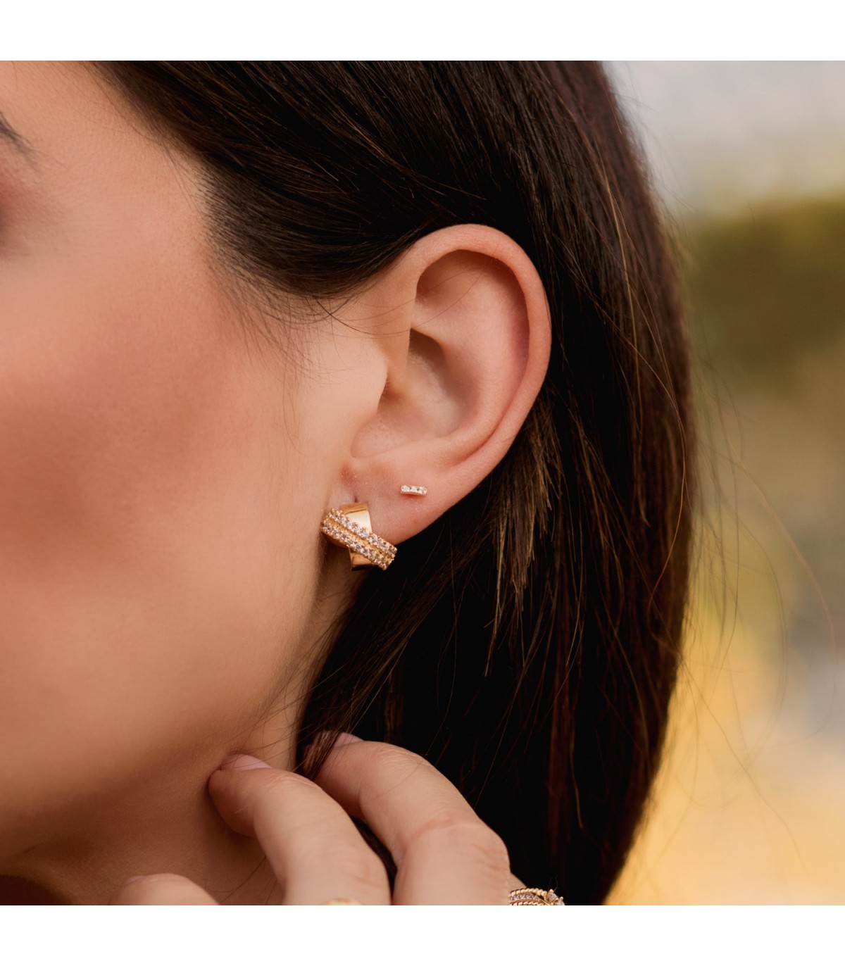 Boucles d'oreilles Femme Bandes Or Jaune 18 Carats