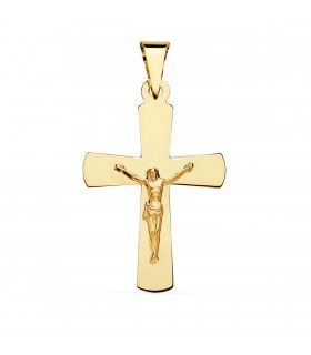 Lateinische Kreuzanhänger mit Jesus Figur 32 mm - Goldkreuz aus 750er/ 18 K