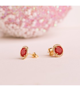 Orecchini punto luce Candida, ideale da donna, in oro giallo 18kt rosetta con pietra rossa