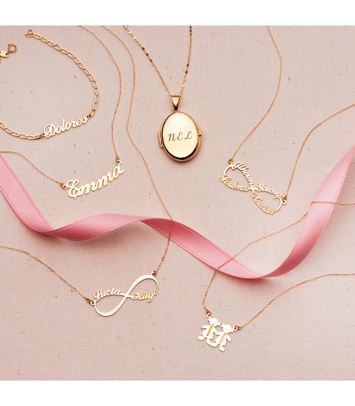 Gioielli personalizzabile con nome oro giallo 18kt, regalo di natale, battesimo, compleanno