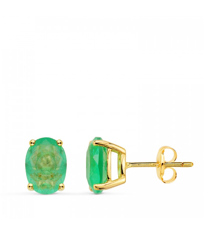 Pendientes Lyra Oro 18K Cuarzo Verde. Pendientes oreja, oro amarillo 18 kilates, joyas de mujer