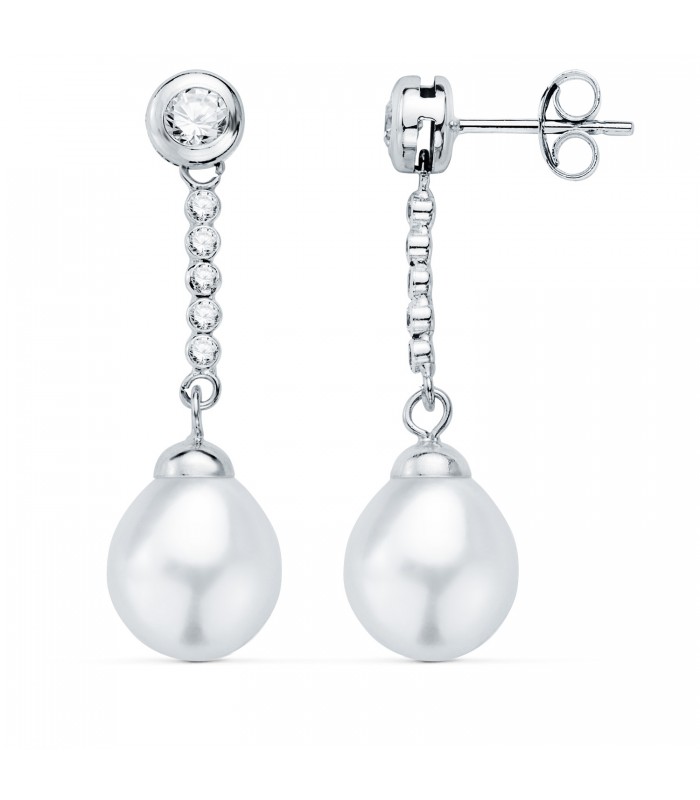 Boucles d'oreilles Mariée Giselle Or Blanc 18K Perle. Longues, zircones, pour femme.