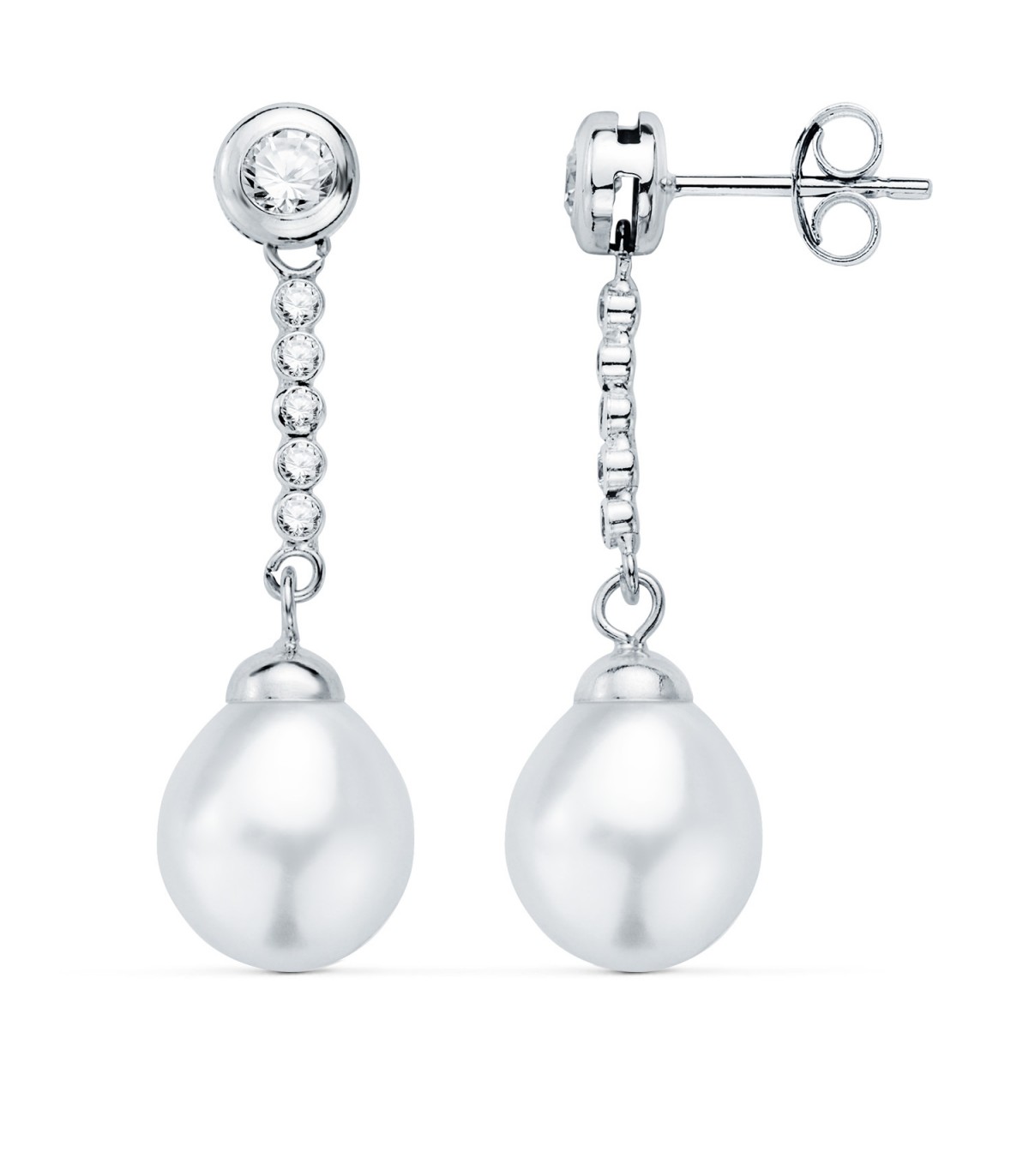 Boucles d'oreilles Mariée Giselle Or Blanc 18K Perle. Longues, zircones, pour femme.