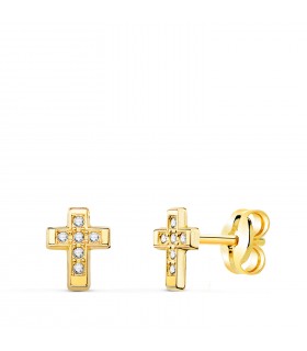 Pendientes Cruz Oro 18K Circonitas - pendientes oro hombre, mujer, niña Comunión