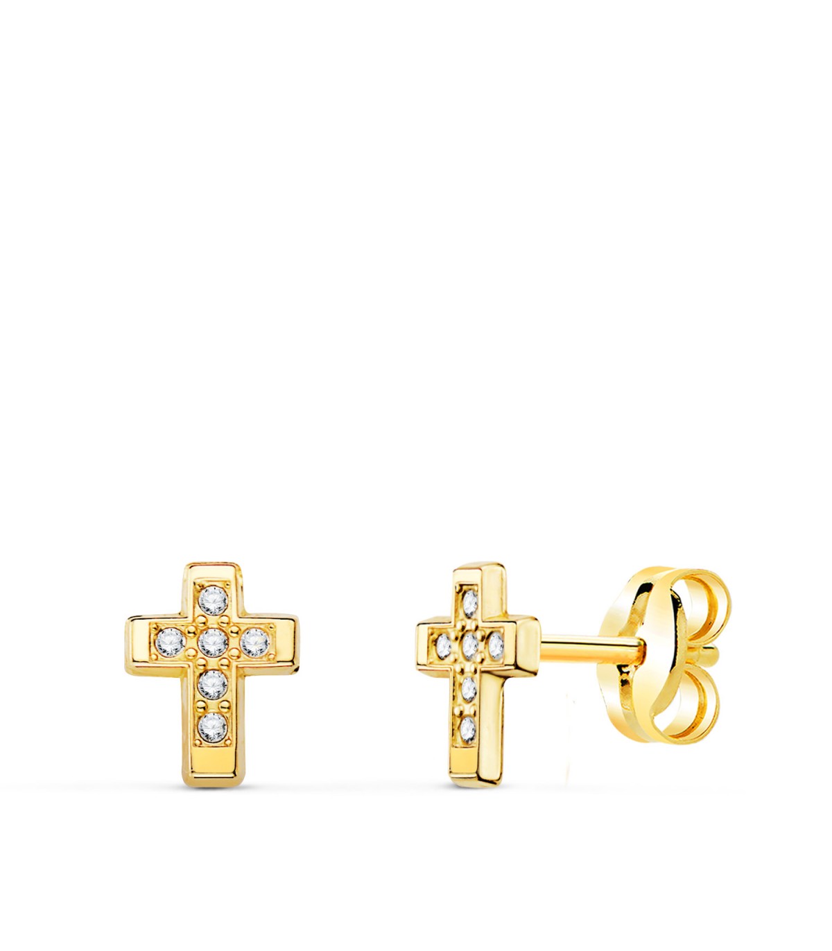 Boucles d'oreilles Croix Or 18K Zirconites. Bijoux pour femme, homme, enfant, piercings d'oreilles.