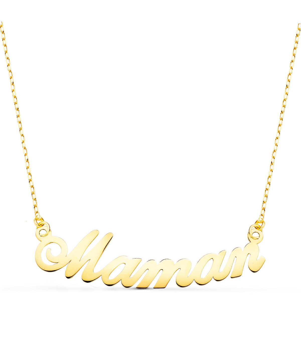 Collar "Maman" Oro Amarillo 18K. Texto en francés.