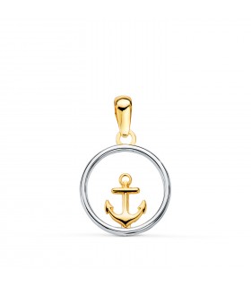 Ciondolo Ancora marina oro giallo e bianco 750, cerchio 13 mm - Gioielli donna