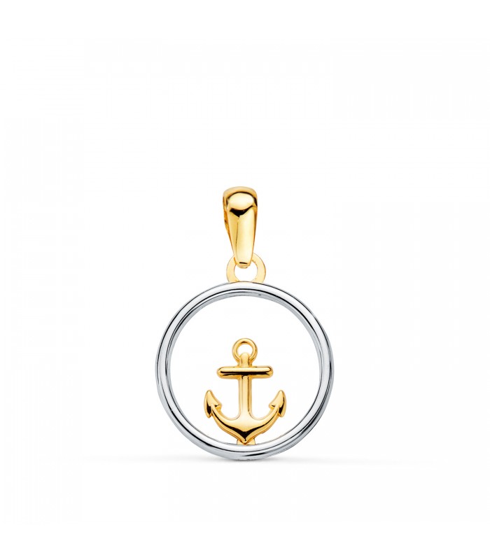 Ciondolo Ancora marina oro giallo e bianco 750, cerchio 13 mm - Gioielli donna
