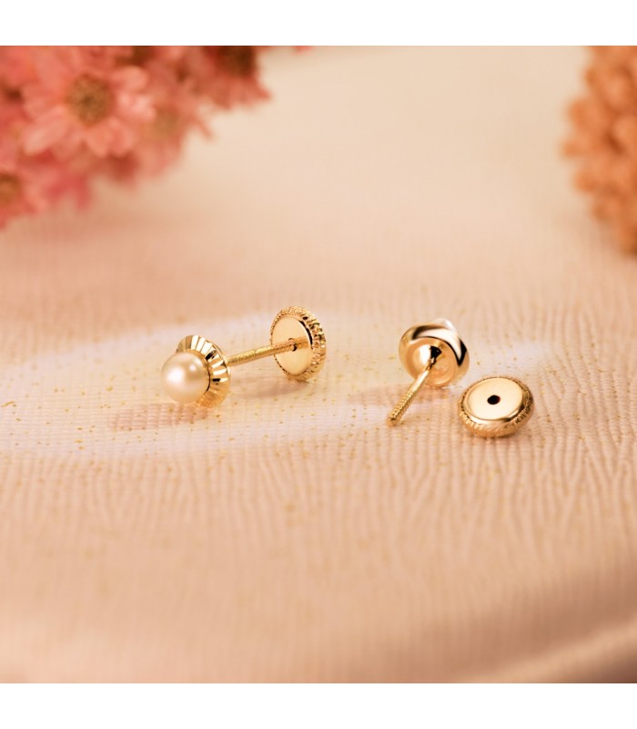 Boucles d'oreilles or avec perles, pour enfants, bébé et baptême