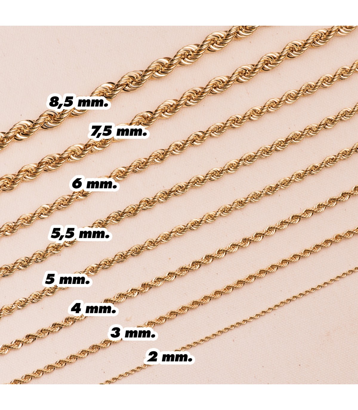 Chaîne Corde Torsadée Légère Or jaune 18k 60cm 5,5mm