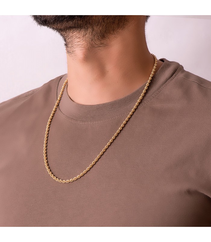 Chaîne pour homme en or, maille corde Torsadée Légère Or jaune 750 60cm 4.8 mm