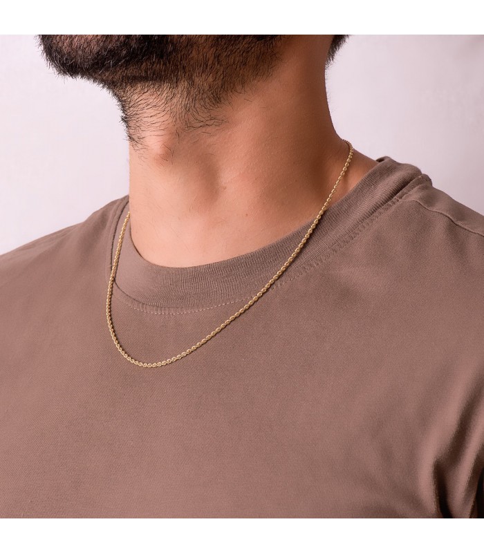 Collier en or jaune 18 carats avec maillon torsadé, longueur 50 cm et largeur 2,2 mm, colliers pour homme pour un look moderne.