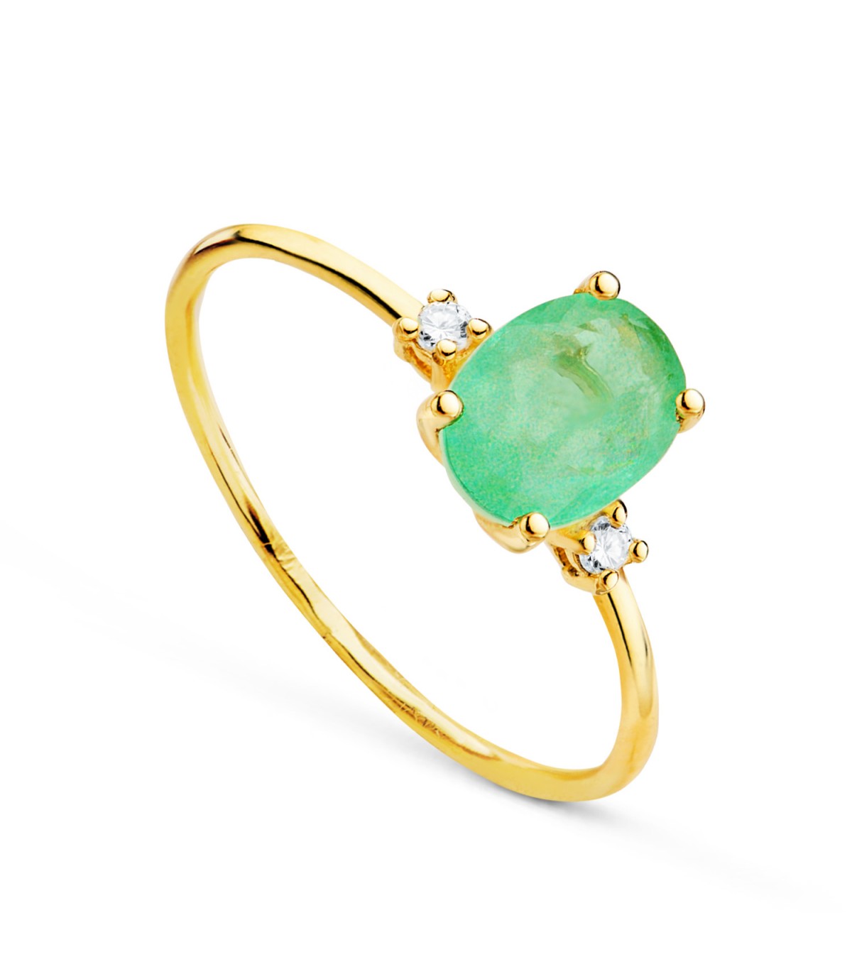 Ring ovaler grüner Quarz, Ringe mit Edelsteinen – Modell Lyra, 18 Karat Gold