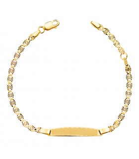Esclava Oro 18K Eslabones tallados 16.5cm. Regalos de comunión originales. Pulseras para niños personalizadas.
