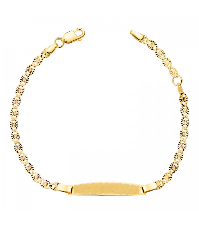 Esclava Oro 18K Eslabones tallados 16.5cm. Regalos de comunión originales. Pulseras para niños personalizadas.