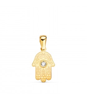 Pendentif Main de Fatima Pendentif Main de Fatima Zirconia Or 18 K 13 mm. Hamsa, porte-bonheur contre le mauvais oeil.