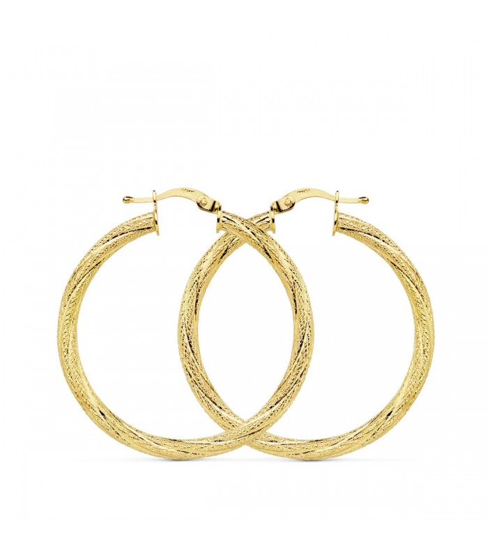 Pendientes de aro en oro amarillo 18 kilates. Aros grandes y gruesos de mujer.