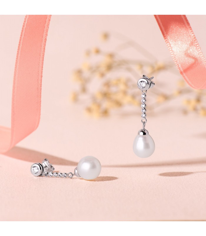 Boucles d'oreilles Mariée Giselle Or Blanc 18K Perle