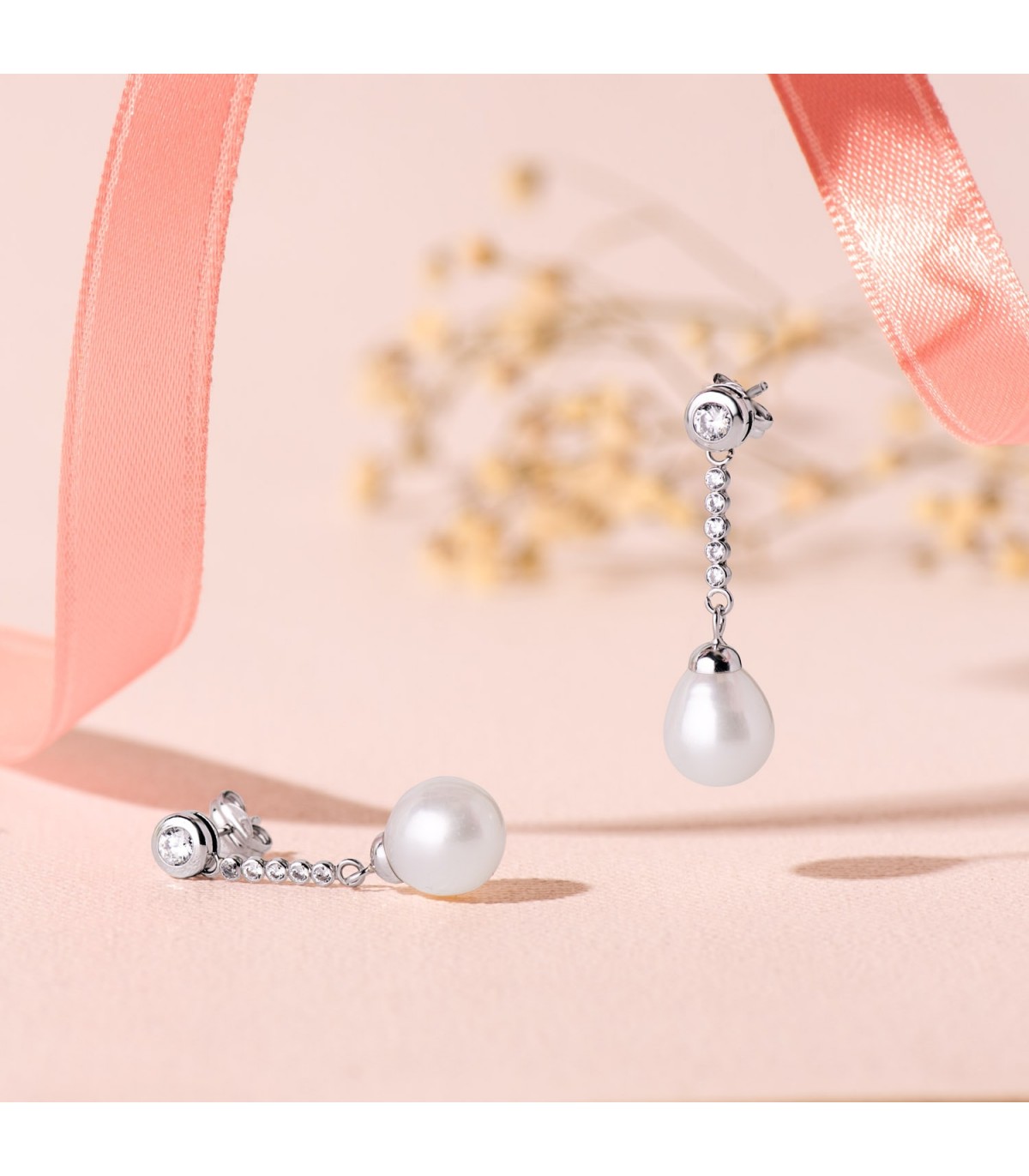Boucles d'oreilles Mariée Giselle Or Blanc 18K Perle