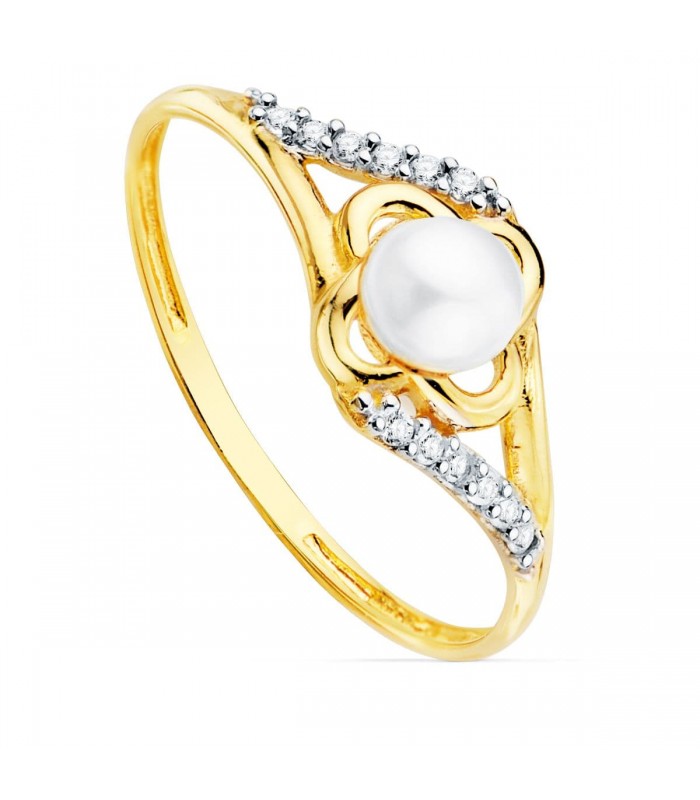 Juego Comunión Suzie Oro Bicolor 18 Kilates Perla. Conjunto de Comunión niña anillo.