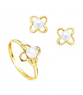 Juego Comunión Genoveva Oro 18K Perla - Conjunto de Comunión para niña de pendientes y anillo.