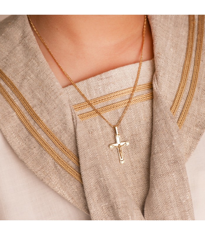 Collier pour Baptême et enfants avec chaîne et croix - Or jaune 750/1000