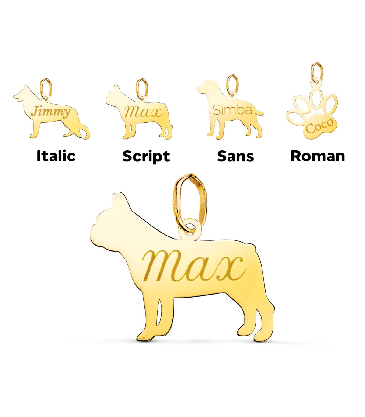 Bulldog Francés Colgante Personalizado Perro Oro 18K - Collares con grabado