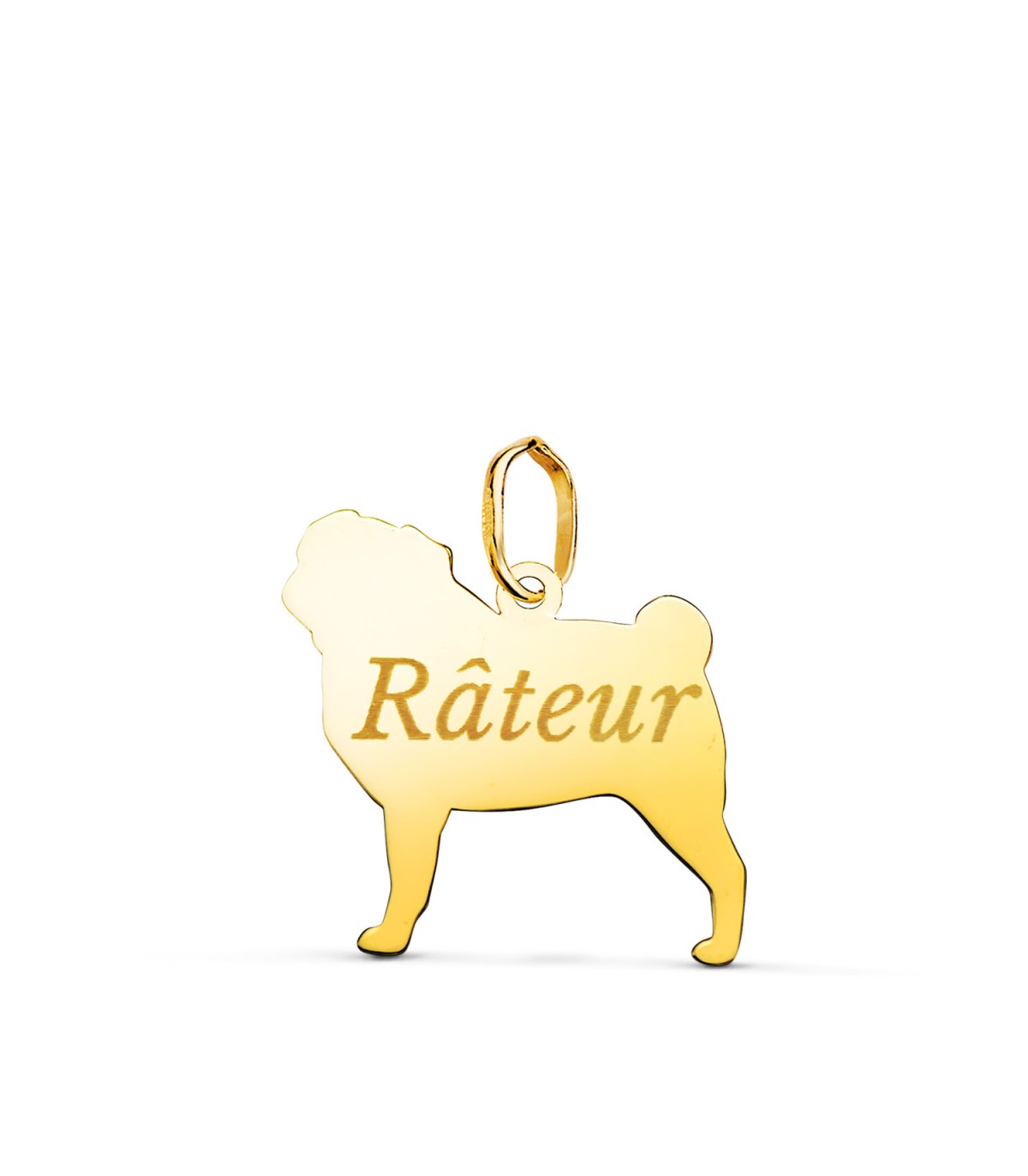 Pug Ciondolo da incidere nome di cane Oro 18kt, gioielli donna.