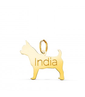 Colgante de Chihuahua en Oro 18K, personalizado con el nombre de tu mascota. Una joya única para mujeres amantes de los perros.