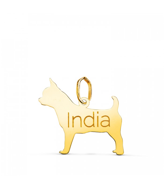 Chihuahua Ciondolo da incidere nome di cane Oro 18kt, gioielli donna.