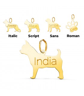 Collar con forma de perro personalizado con nombre en Oro 18K - Colgante perro Chihuahua