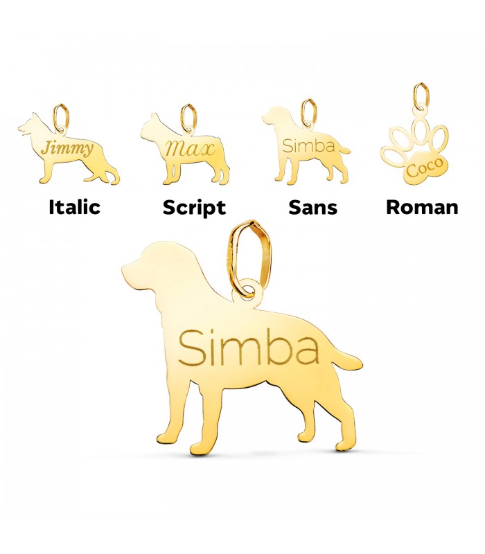 Collar con forma de perro personalizado con nombre en Oro 18K - Colgante perro Labrador