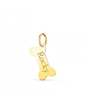 Colgante Personalizado Hueso Perro Oro 18K, collar grabado con el nombre de tu mascota. Recuerdos de mascotas hechos joya.