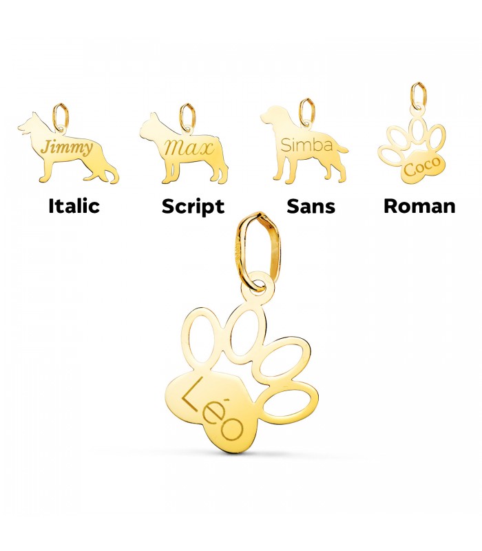 Collares y colgante mujer con Huella patita de Perro - Personalizado con nombres de mascotas grabados.