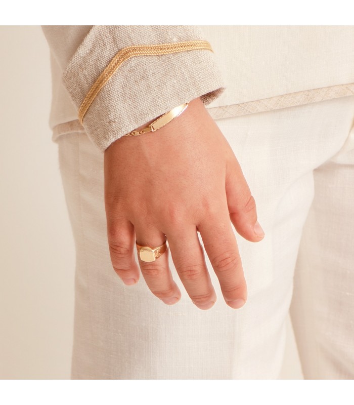 Chevalière bague plateau en forme tonneau - or 750 - Cadeau original garçon