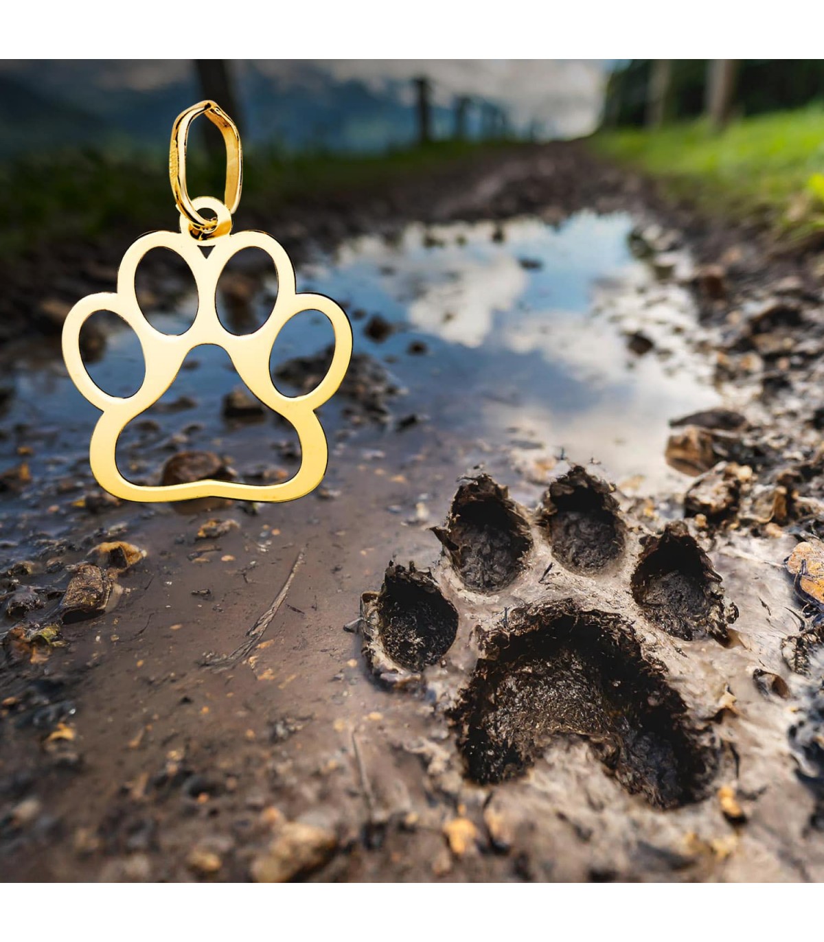 Pendentif en or, forme Empreinte Chien 16 mm - Colliers femme animal de compagnie