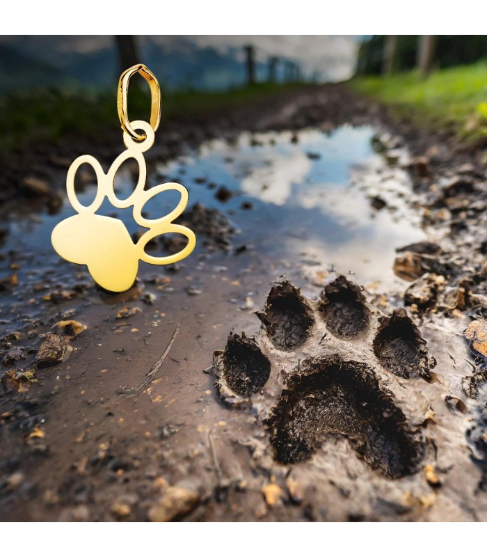 Ciondolo da incidere, zampa di cane in Oro 18 kt. Gioielli personalizzati.