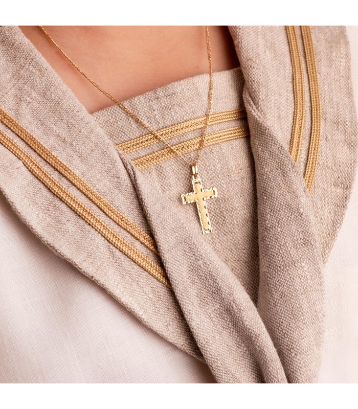 Cruz de comunión para niños, plana y calada en oro 18 K, 25 MM
