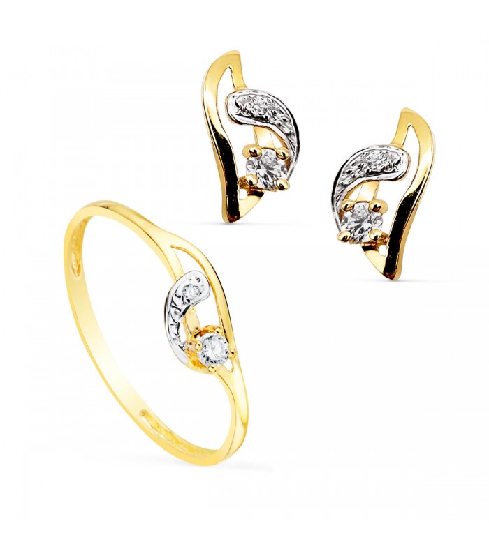 Juego de Comunión Oro Bicolor 18K Bandas. Regalos de comunión para niña.