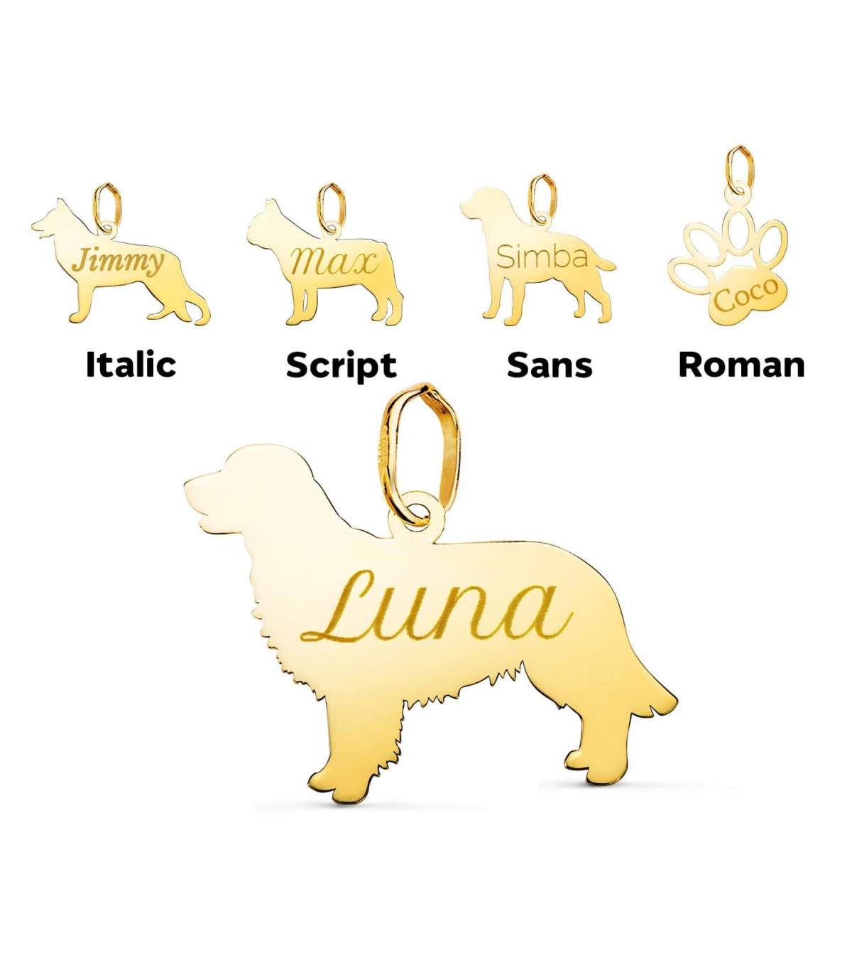 Ciondoli in oro, forma di cane Golden