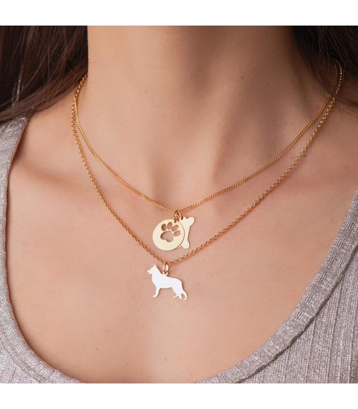 Colgante mujer chapa hueso de perro Oro 18K, personalizable con nombre mascota