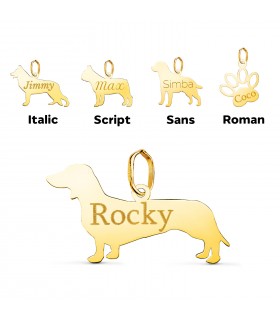 Teckel - Perro Salchicha - Dachshund - Colgante personalizado de perro en oro 18 kilates.