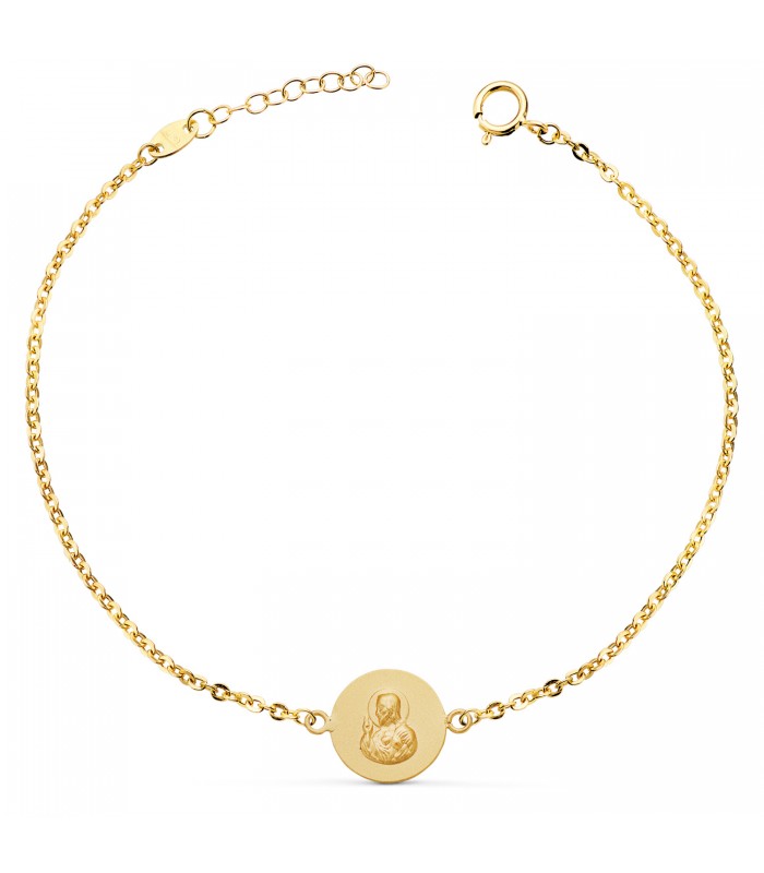 Bracelet scapulaire 10 mm Or 18K 20 cm. Cœur de Jésus et de Notre-Dame du Mont Carmel. Bracelets pour femme.