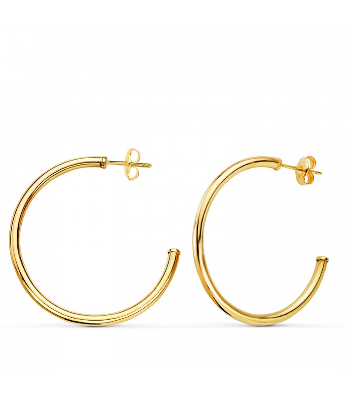 Cerchi in oro 18kt aperti 30 mm, orecchini da donna, canna tonda liscia.