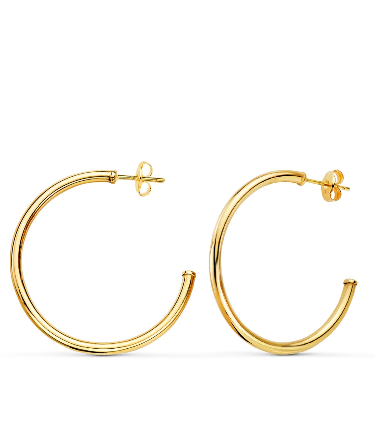 Cerchi in oro 18kt aperti 30 mm, orecchini da donna, canna tonda liscia.