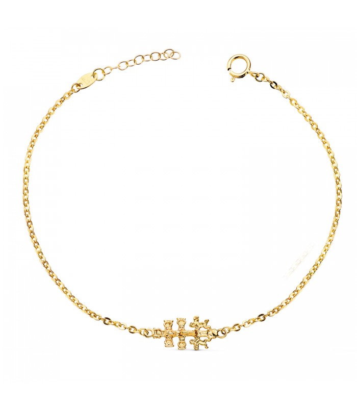 Bracelet Croix de Caravaca or 18K 20 cm. Bracelets pour femmes et filles.