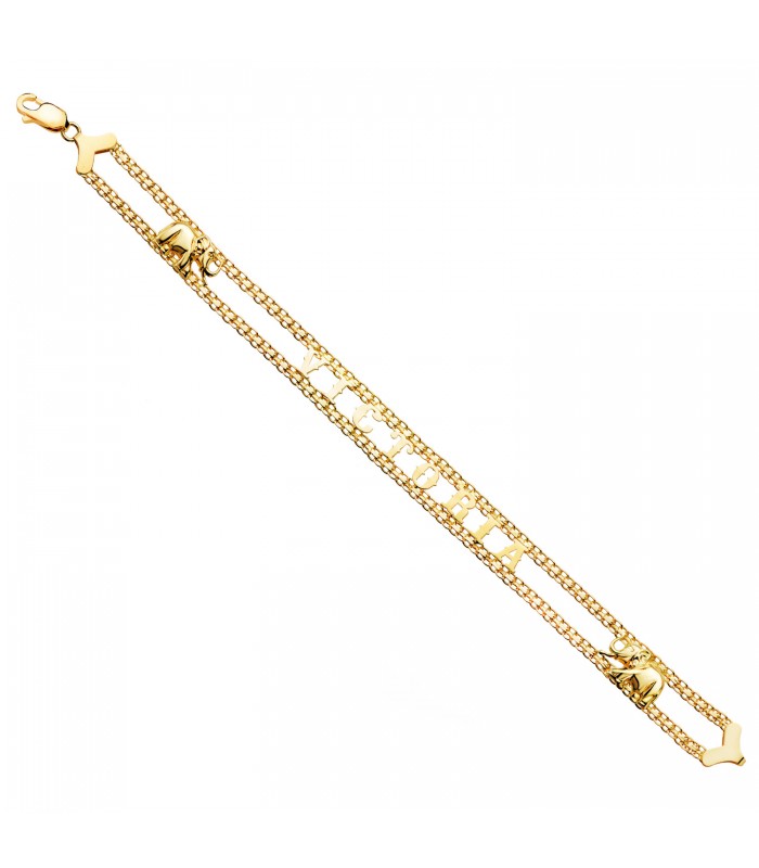 Bracelet avec prénom et éléphants or 18K. Bracelet personnalisable pour femme